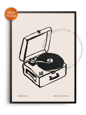 Record Player minimal black and white poster