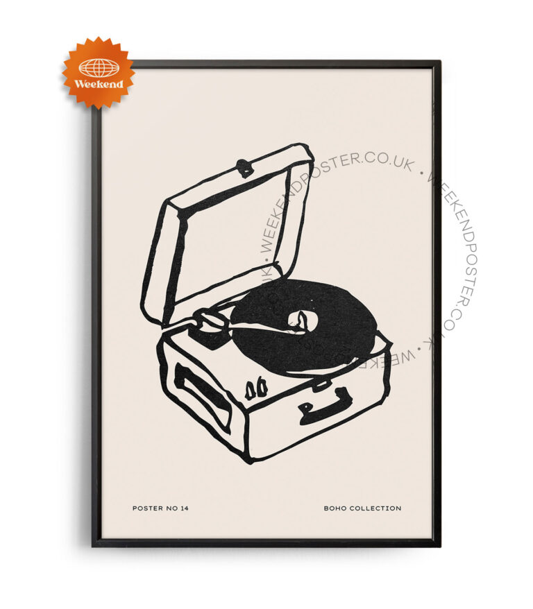 Record Player minimal black and white poster