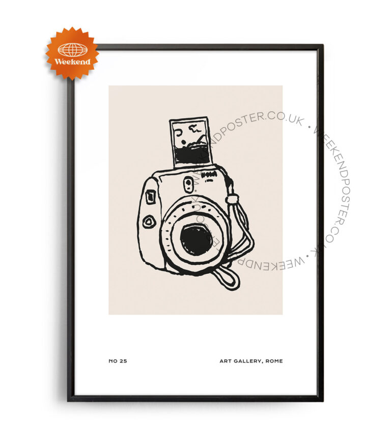 Retro Camera minimal black and white poster