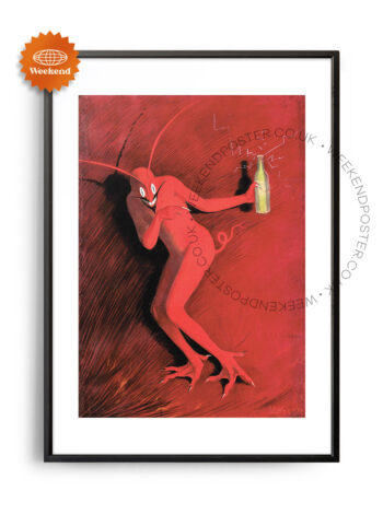 Satan Holding A Bottle vintage poster