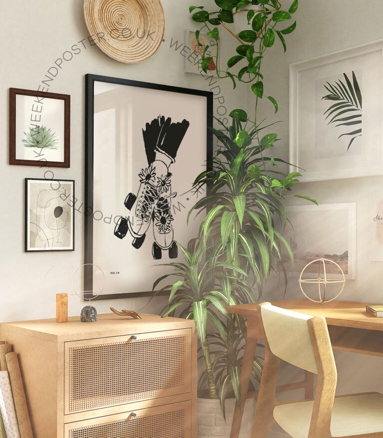 Roller Skates minimal black and white poster