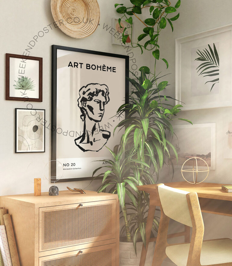 Boheme Statue minimal black and white poster