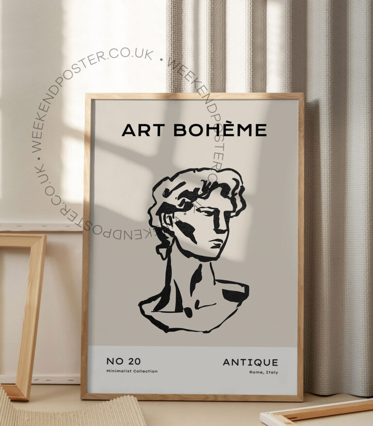 Boheme Statue minimal black and white poster