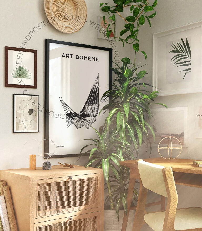 Boho Hammock minimal black and white poster