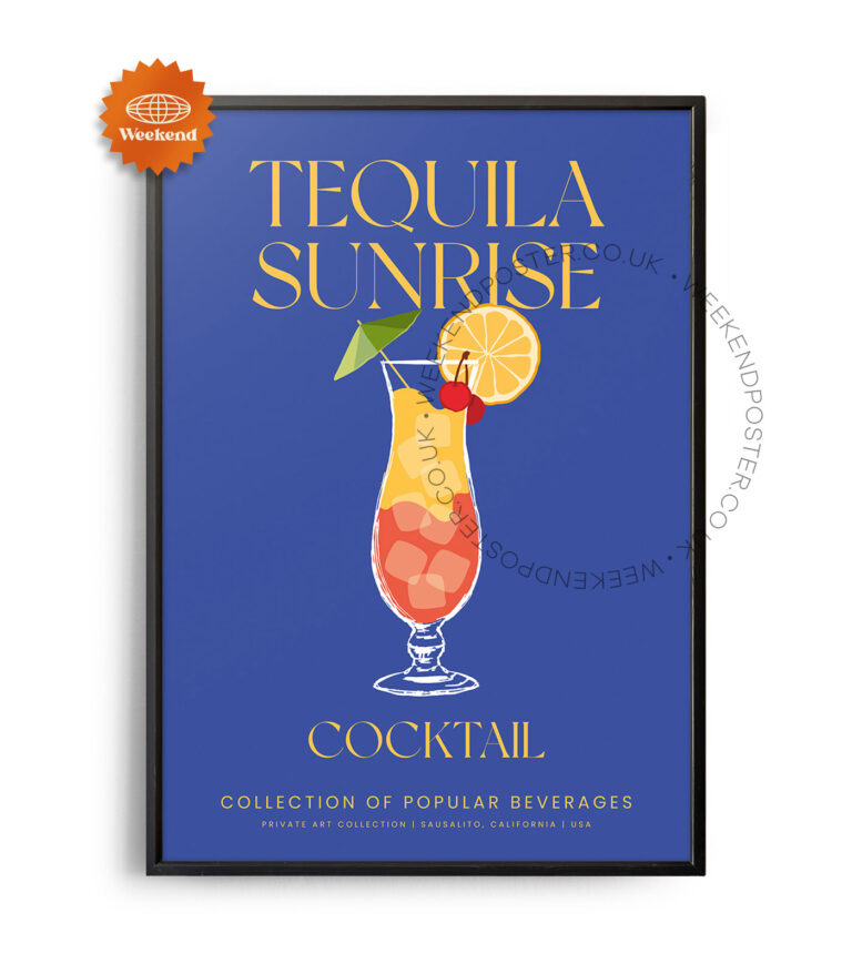 Tequila Sunrise colorful cocktail poster
