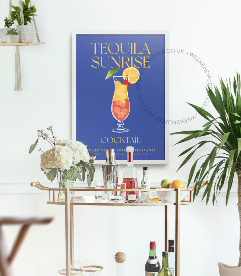 Tequila Sunrise colorful cocktail poster