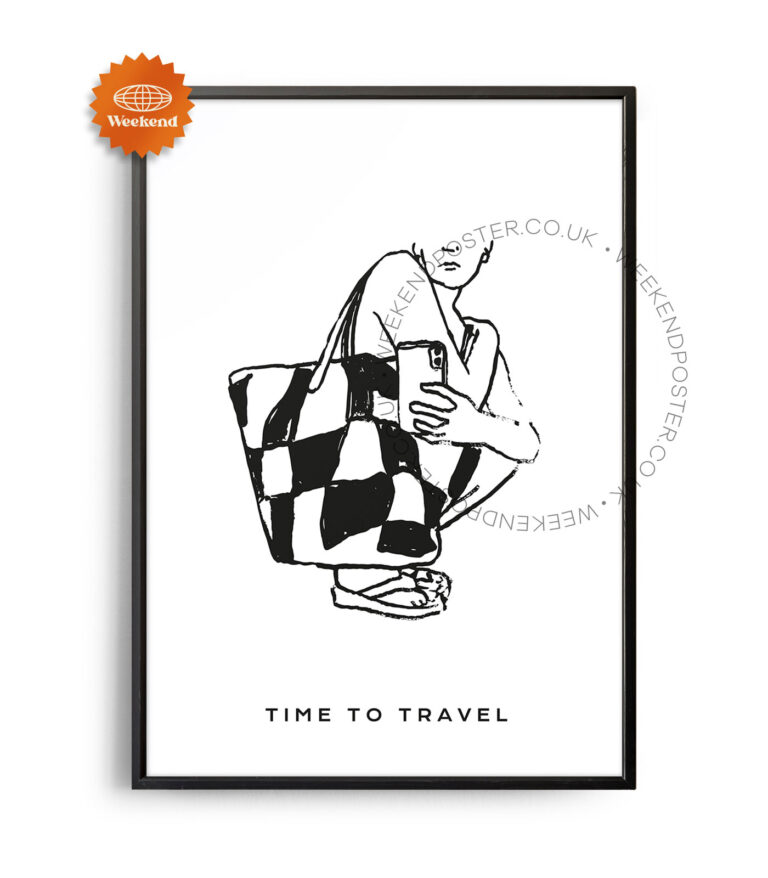 Time To Travel minimal black and white poster