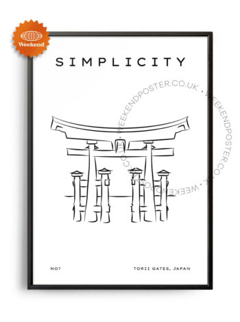 Torii Gates Japan minimal black and white poster