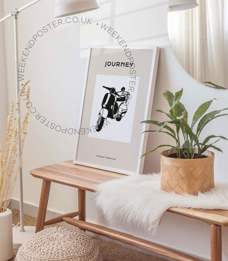 Motorbike Journey minimal black and white poster