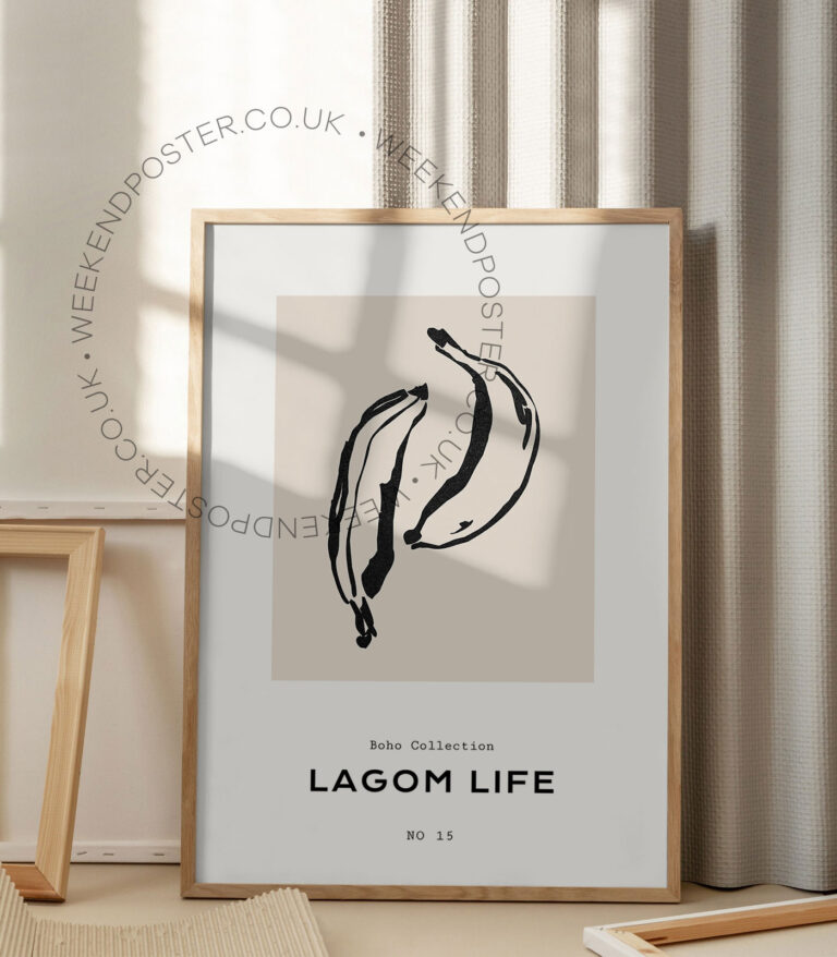 Boho Banana minimal black and white poster