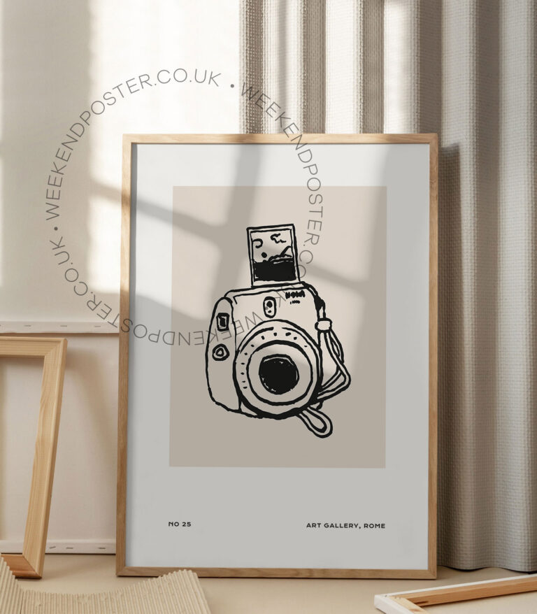 Retro Camera minimal black and white poster