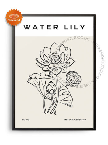 Water Lily minimal black and white poster