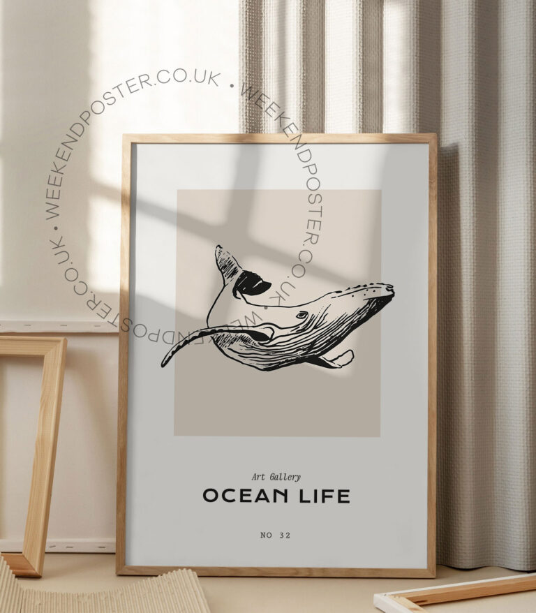 Ocean Life minimal black and white poster