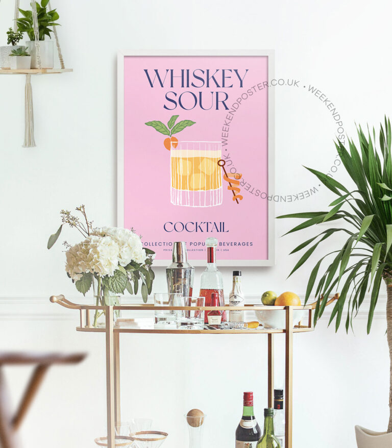 Whiskey Sour colorful cocktail poster
