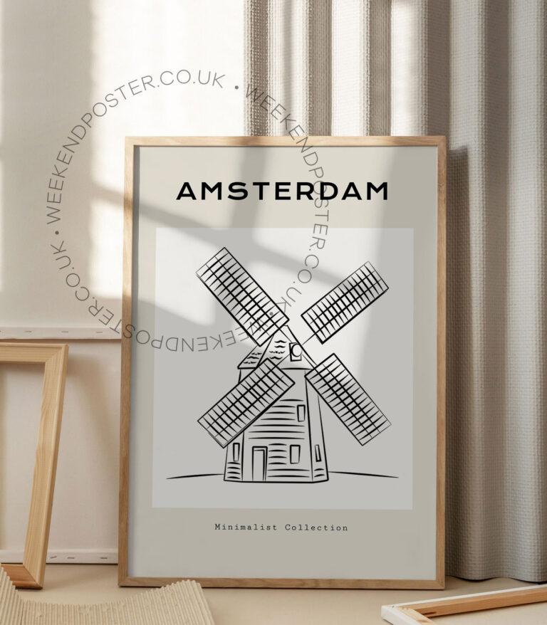 Amsterdam Windmill minimal black and white poster