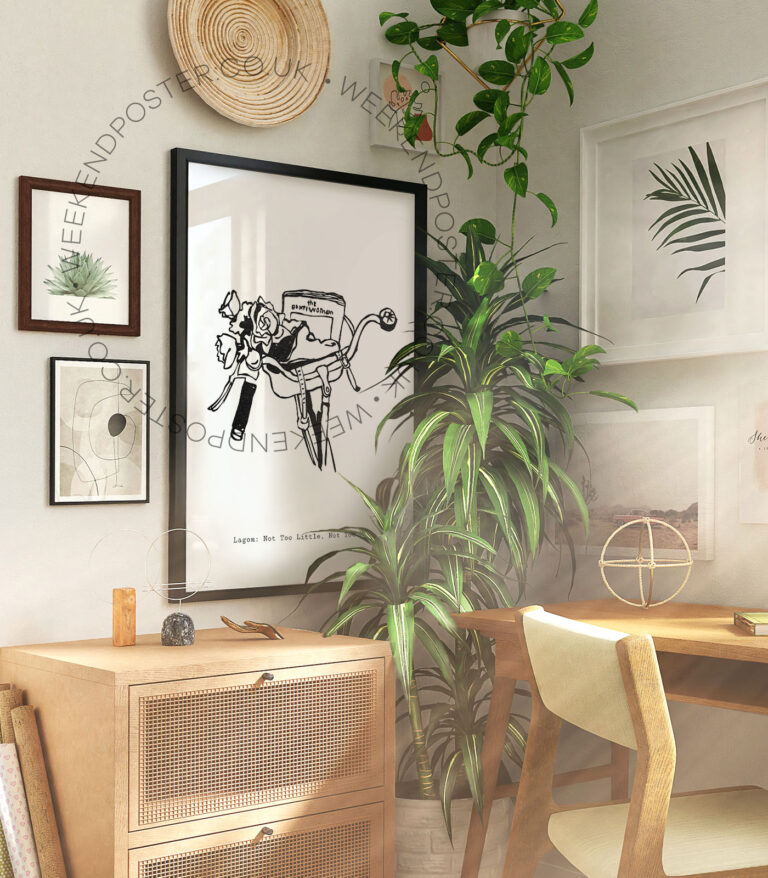 Lady Bike With Basket minimal black and white poster