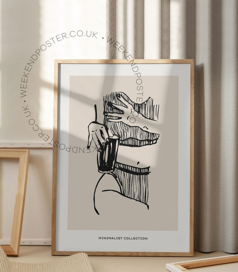 Woman and Cocktail minimal black and white poster