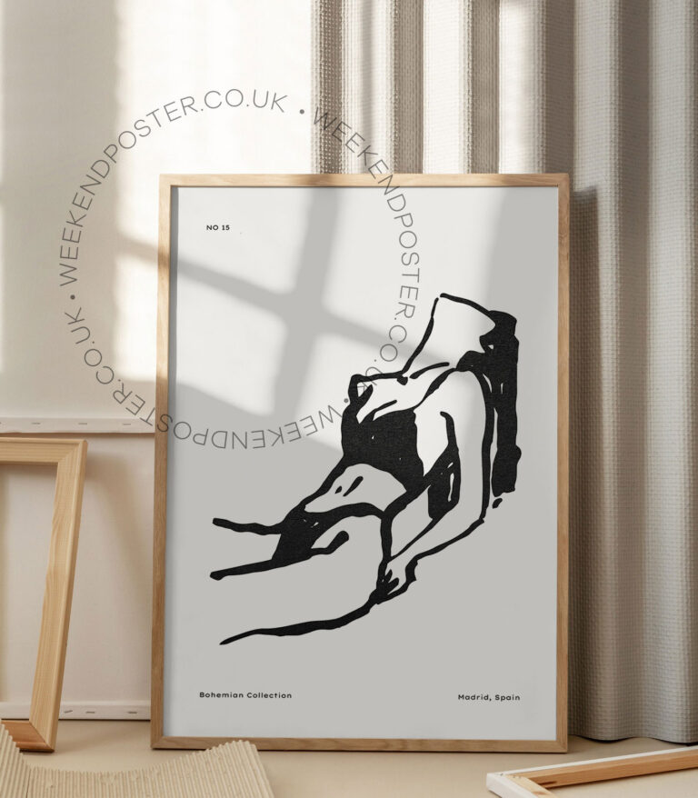 Woman Sunbathing minimal black and white poster