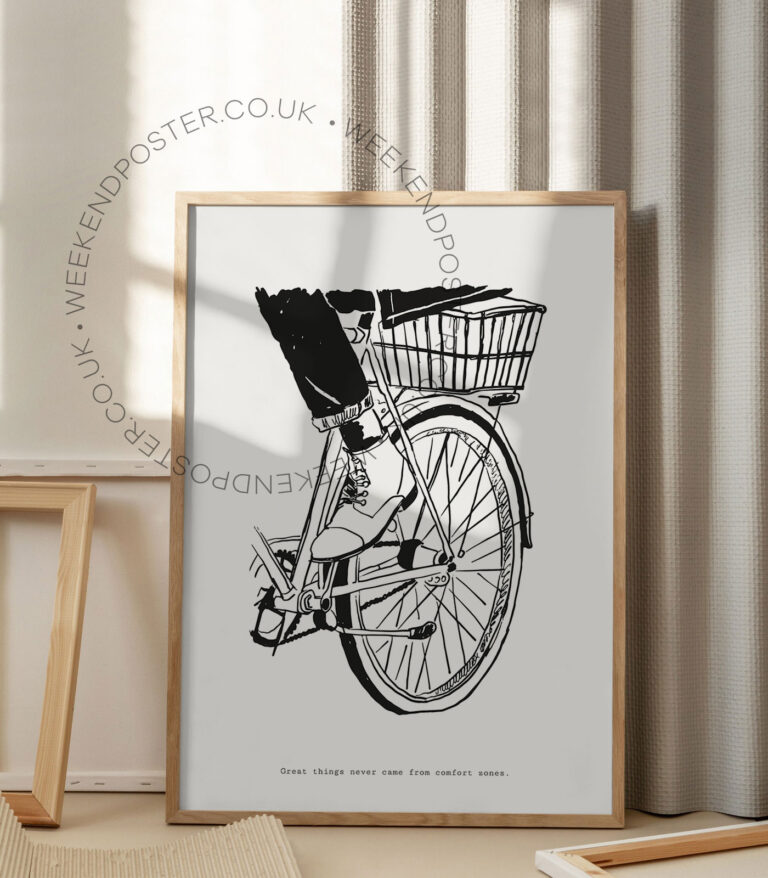 Cycling Girl minimal black and white poster