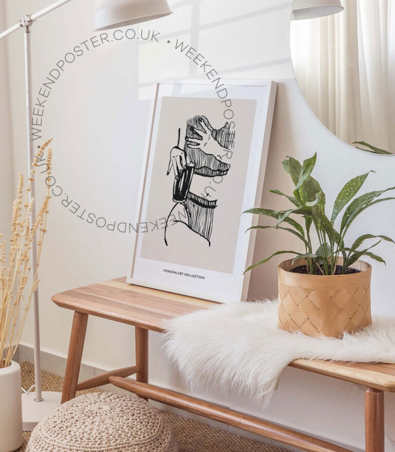 Woman and Cocktail minimal black and white poster