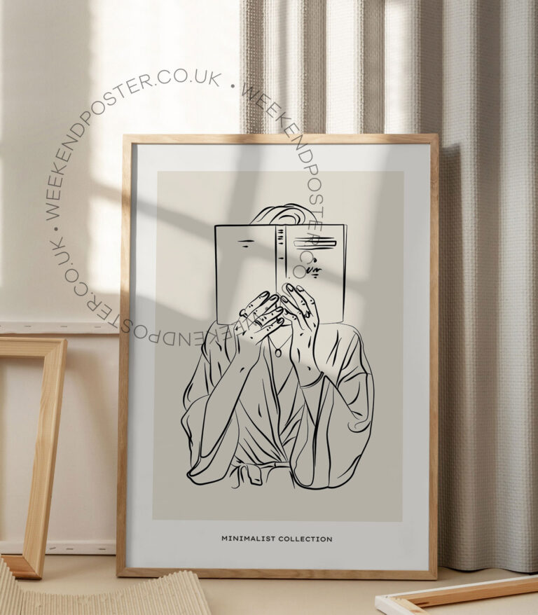 Reading Woman minimal black and white poster