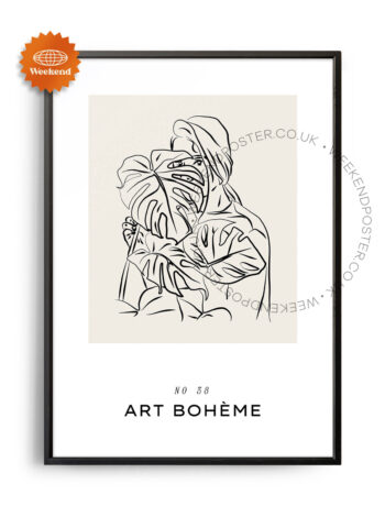 Woman With Leaf minimal black and white poster