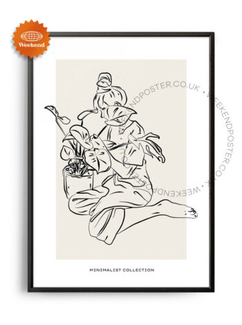 Woman With Plant minimal black and white poster