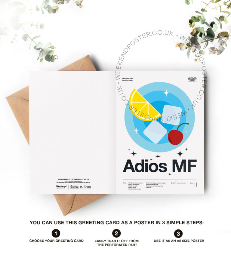 Mid-century modern Adios MF Cocktail greeting card