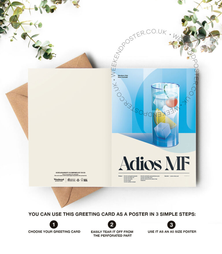 Mid-century retro Adios MF Cocktail greeting card