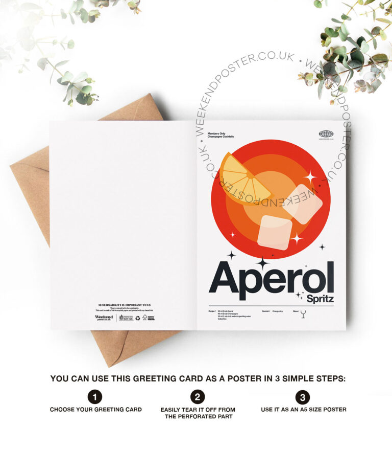 Mid-century modern Aperol Spritz Cocktail greeting card