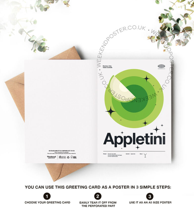 Mid-century modern Appletini Cocktail greeting card