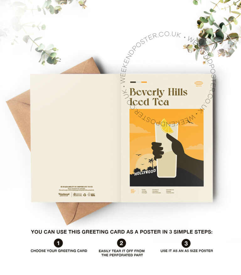 Mid-century modern Beverly Hills Iced Tea Cocktail greeting card