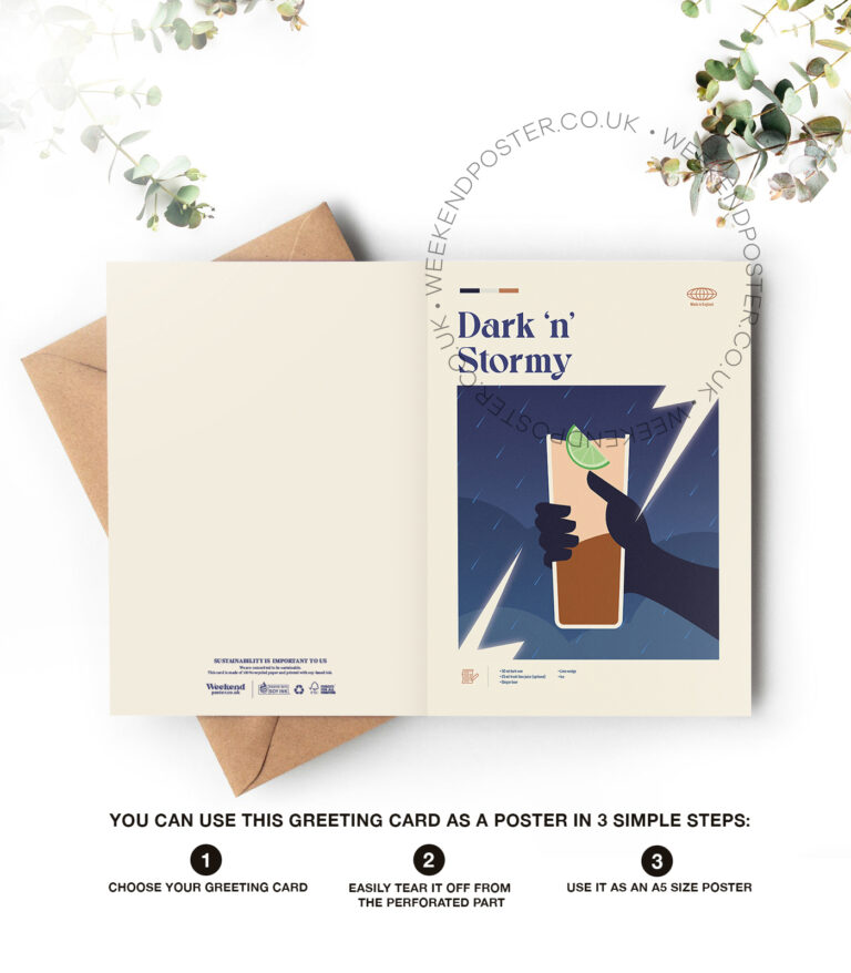 Mid-century modern Dark'n Stormy Cocktail greeting card