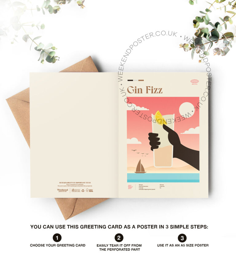 Mid-century modern Gin Fizz Cocktail greeting card
