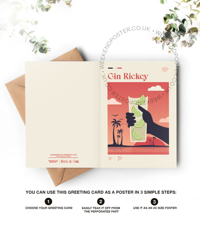 Mid-century modern Gin Rickey Cocktail greeting card