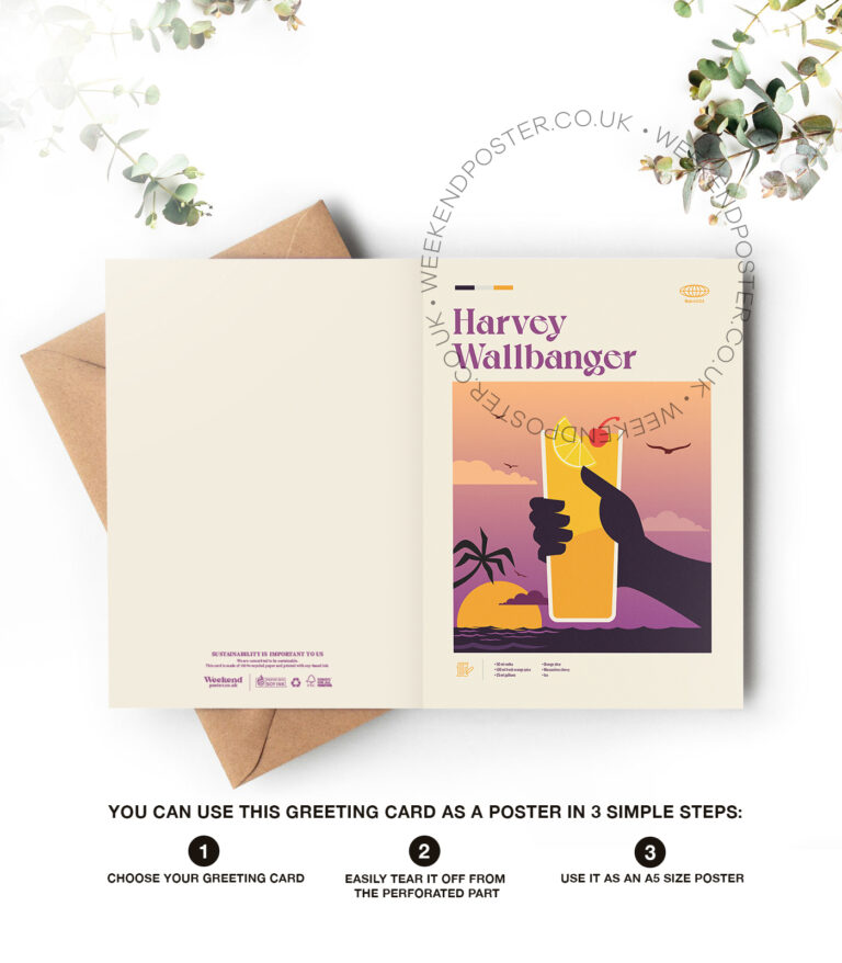 Mid-century modern Harvey Wallbanger Cocktail greeting card