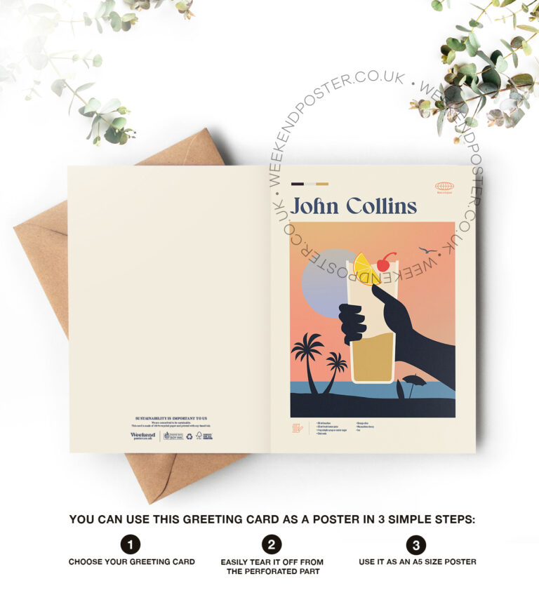 Mid-century modern John Collins Cocktail greeting card