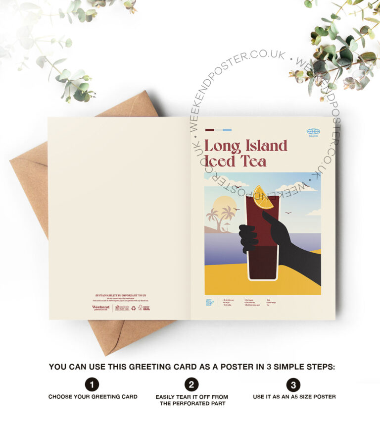 Mid-century modern Long Island Iced Tea Cocktail greeting card