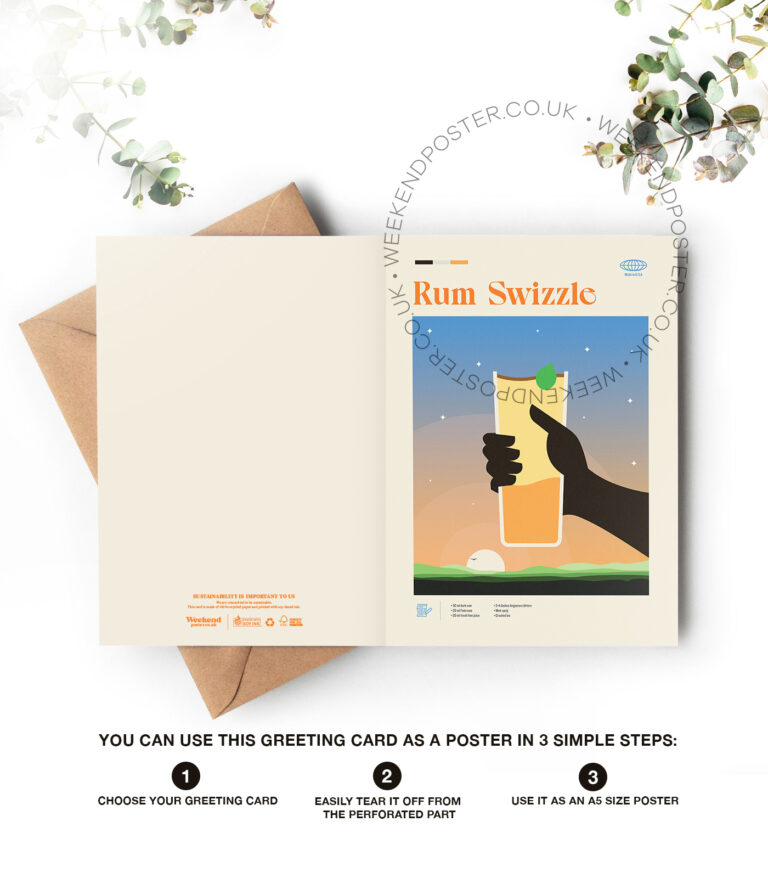 Mid-century modern Rum Swizzle Cocktail greeting card