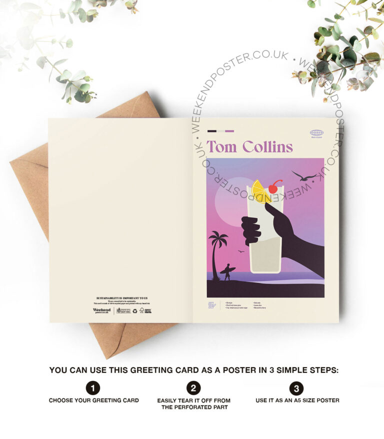 Mid-century modern Tom Collins Cocktail greeting card