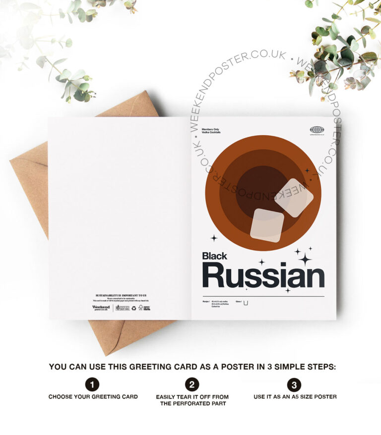 Mid-century modern Black Russian Cocktail greeting card