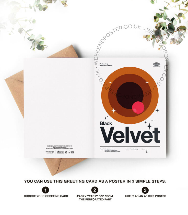Mid-century modern Black Velvet Cocktail greeting card