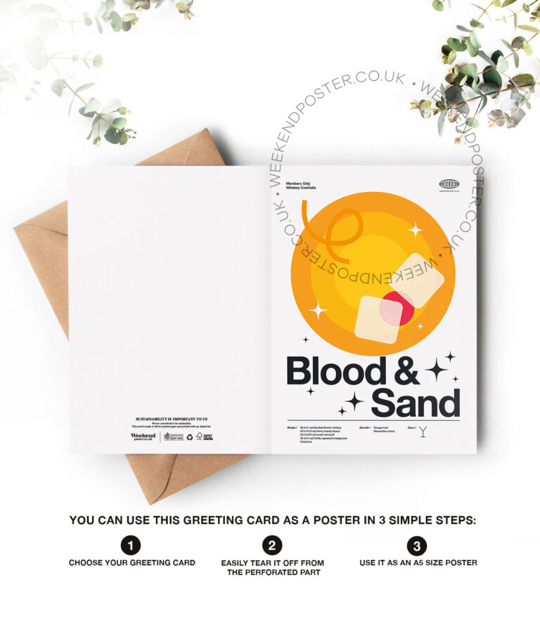 Mid-century modern Blood & Sand Cocktail greeting card