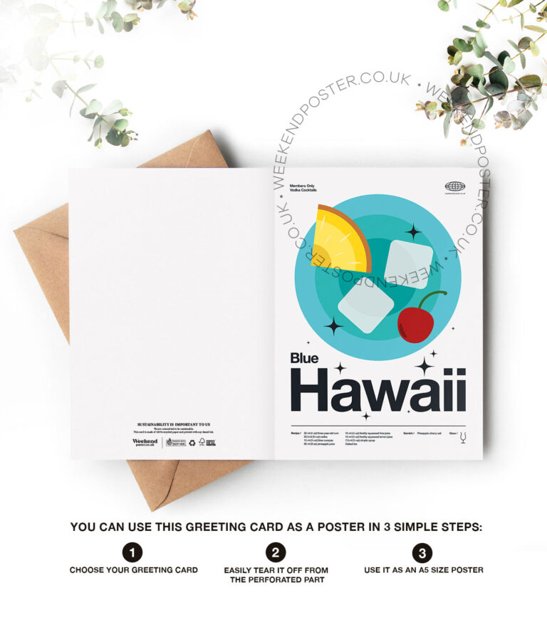 Mid-century modern Blue Hawaii Cocktail greeting card