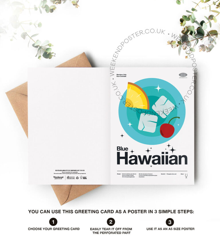 Mid-century modern Blue Hawaiian Cocktail greeting card