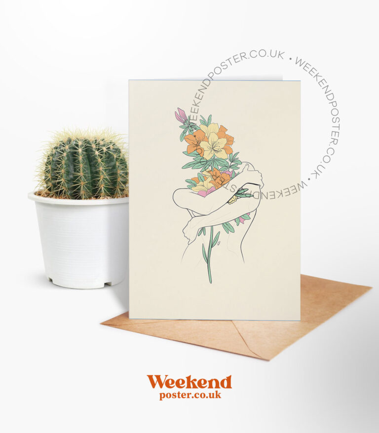 Abstract Floral Woman line art greeting card