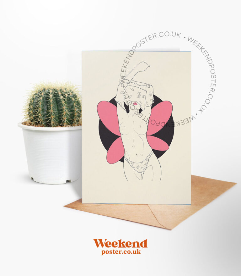 Sexy Butterfly Woman line art greeting card
