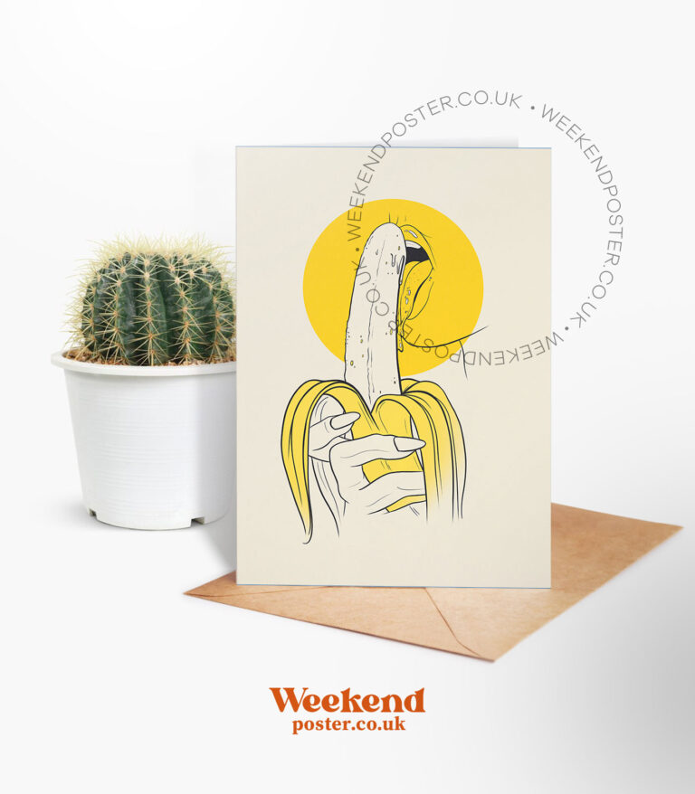 Sexy Woman Licking Banana line art greeting card