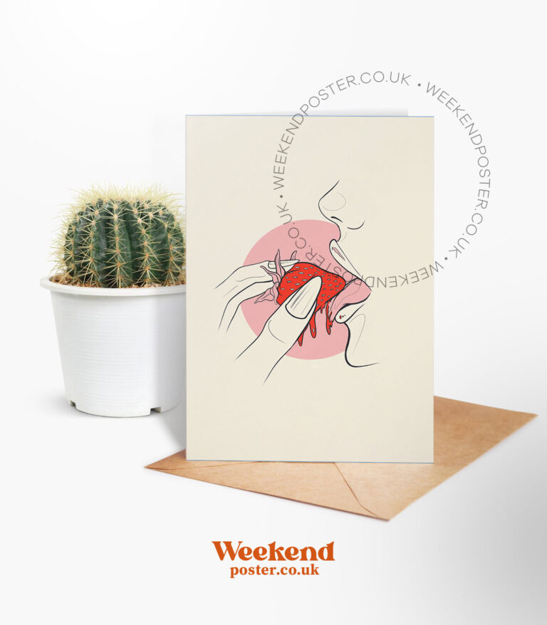 Sexy Woman Licking Strawberry line art greeting card