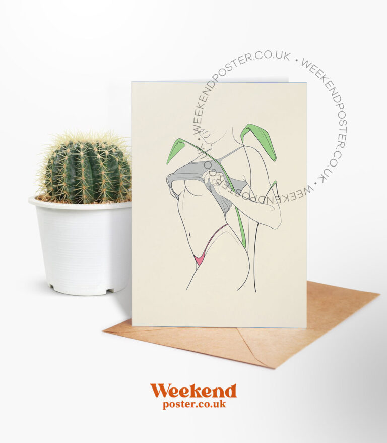 Sexy Woman With Green Leaves line art greeting card